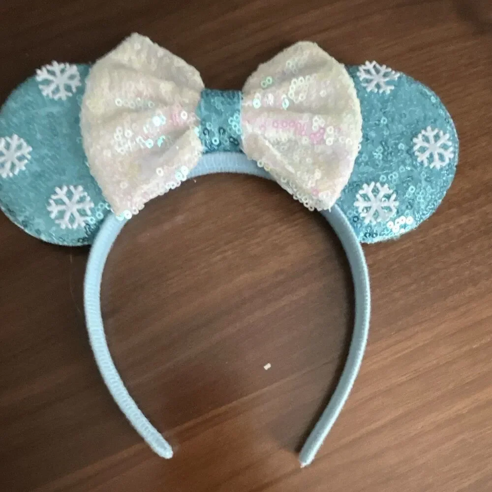 Girls Elsa Frozen Blue/White Sequin Padded Headband w/ Bow Snowflake, One Size